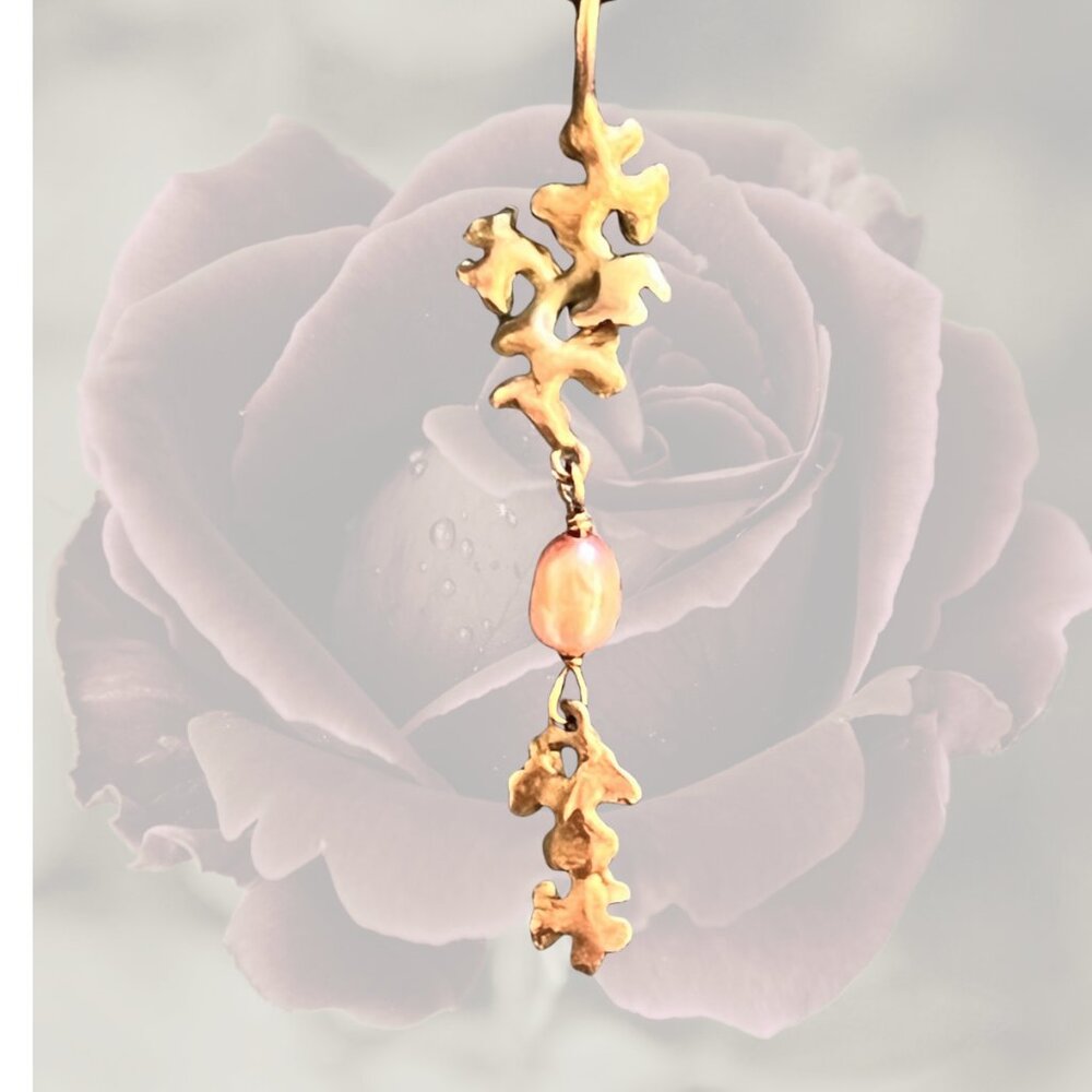 Michael Michaud Botanical Necklace - 16"-17" - Brass / Pink Pearl Pendant - EUC